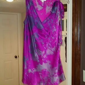 CAbi Purple and Silver Asymmetrical Sleeveless Blouse